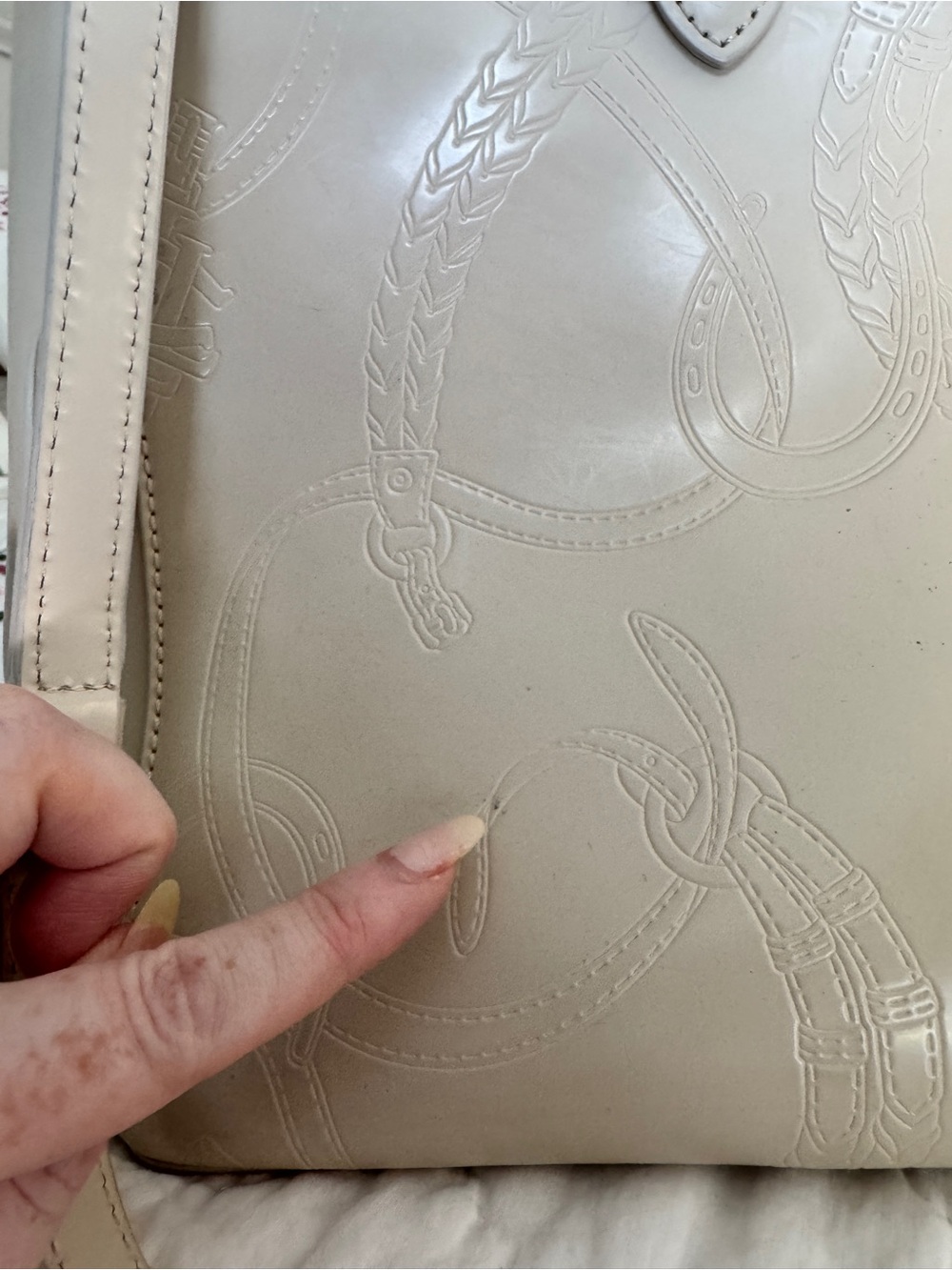 Ralph Lauren “Taylor, Belti Double-Zip Embossed Leather Satchel” in Ivory - Picture 12 of 17